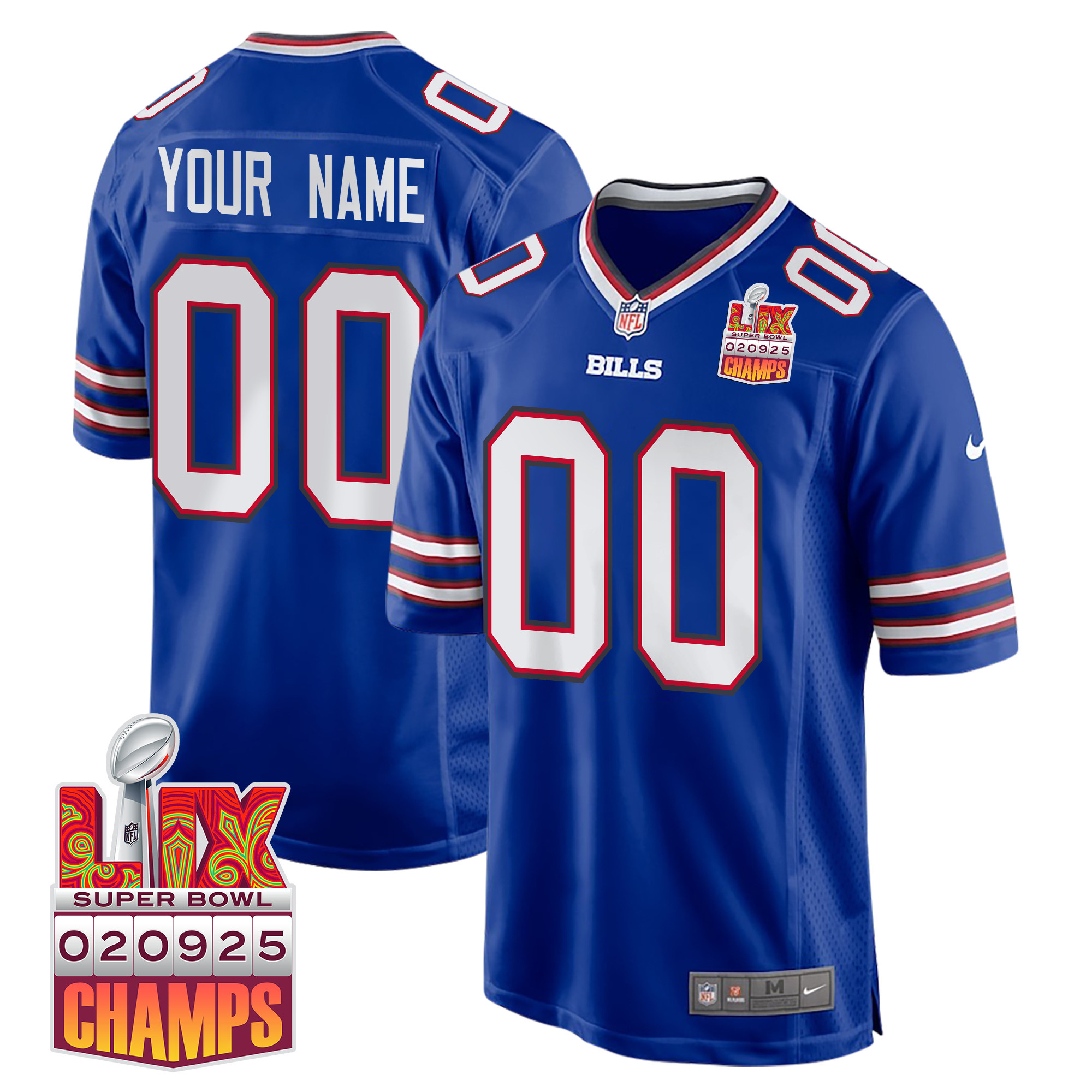 Buffalo Bills Super Bowl LIX Champions Patch Game Men Custom Jersey - Royal JS8632 nicesnker