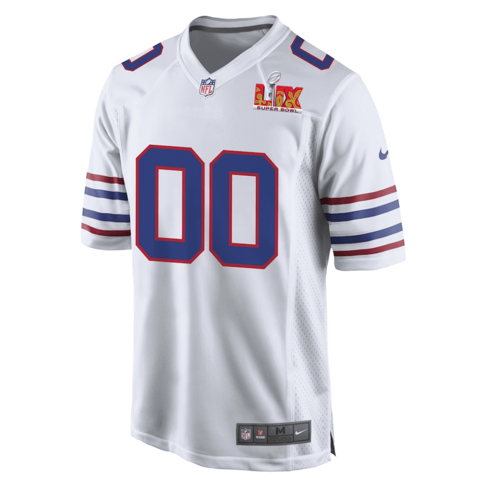 Alternative view of Buffalo Bills Super Bowl LIX Patch Game Men Custom Jersey - White JS3705 nicesnker