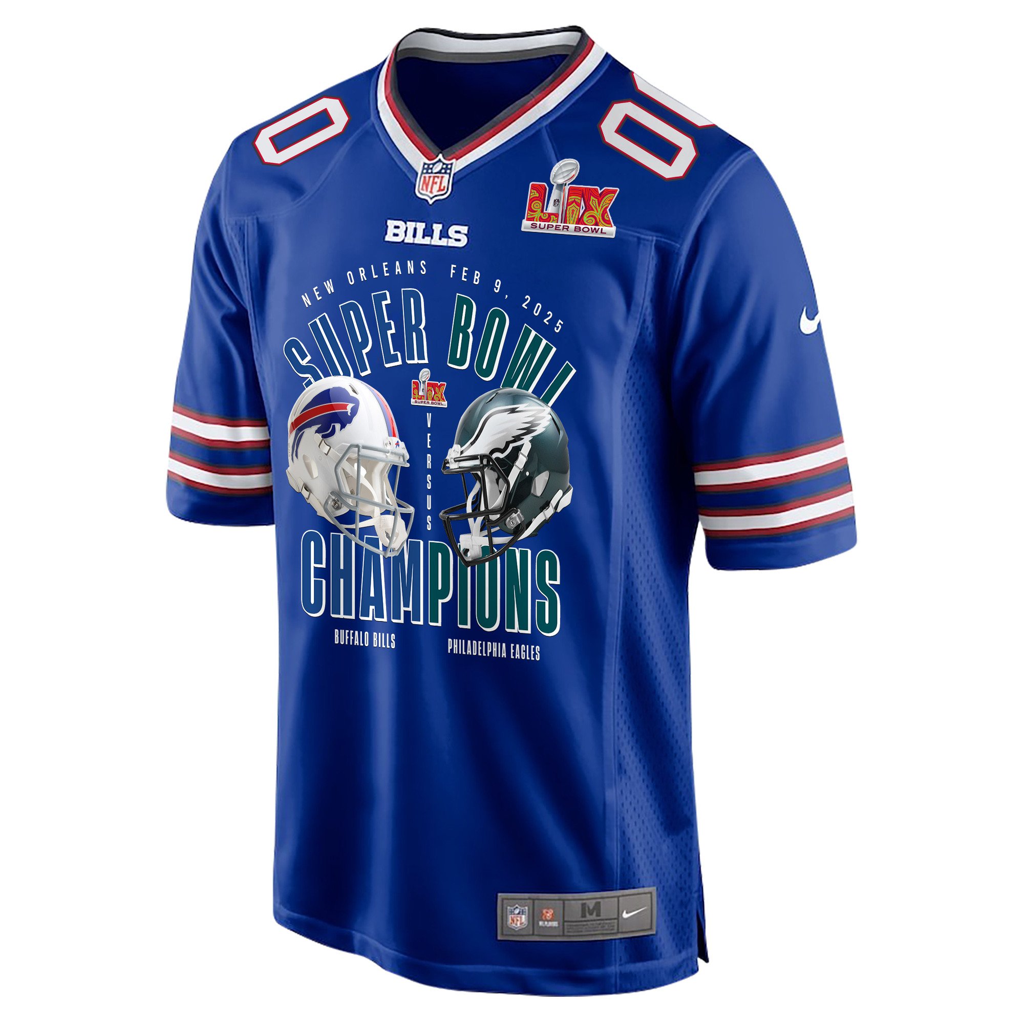Alternative view of Buffalo Bills Vs. Philadelphia Eagles Super Bowl LIX Game Men Custom Jersey - Royal JS2793 nicesnker