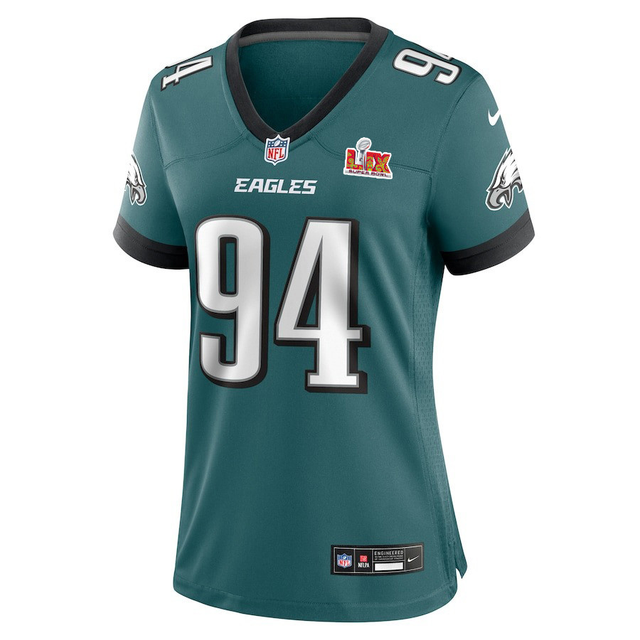Alternative view of Byron Young #94 Philadelphia Eagles Super Bowl LIX Women's Jersey - Midnight Green JS5355 nicesnker