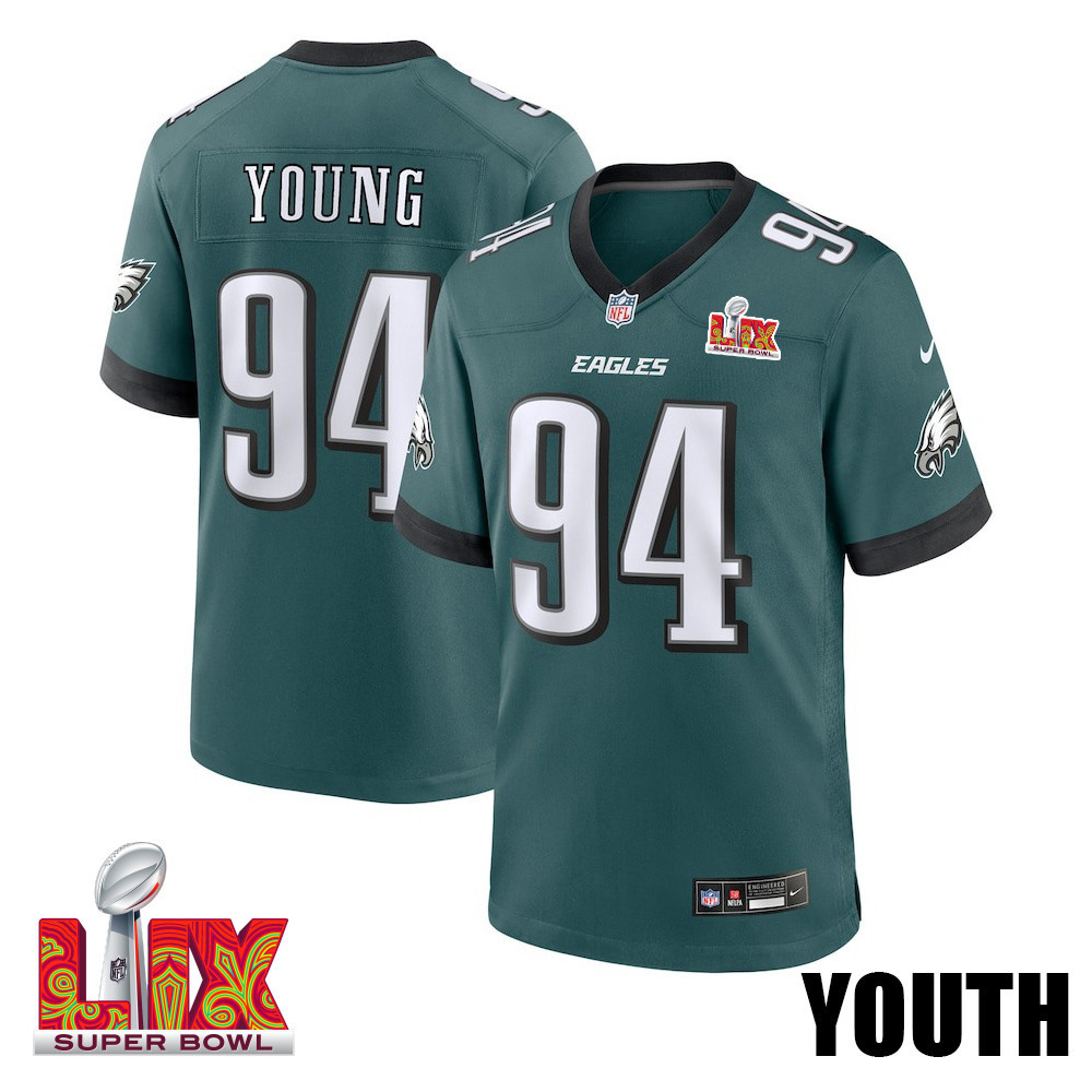 Byron Young #94 Philadelphia Eagles Super Bowl LIX YOUTH Jersey - Midnight Green JS7772 nicesnker