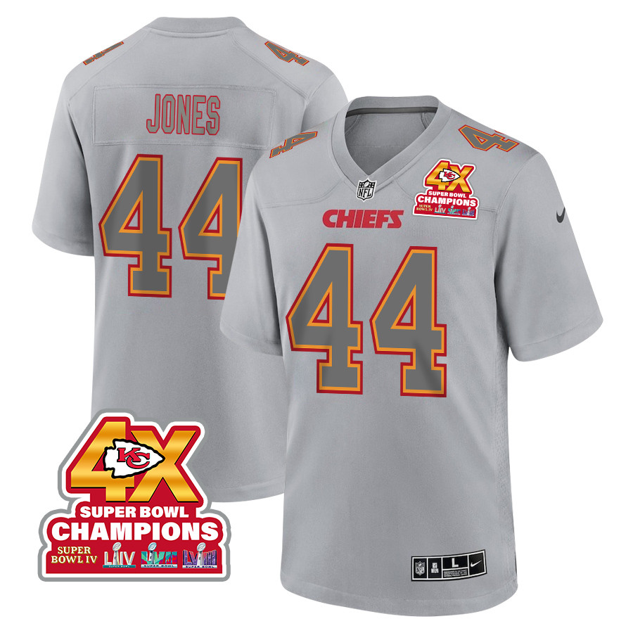 Cam Jones 44 Kansas City Chiefs Super Bowl LVIII Champions 4X Atmosphere Fashion Game Men Jersey - Gray JS2880 nicesnker