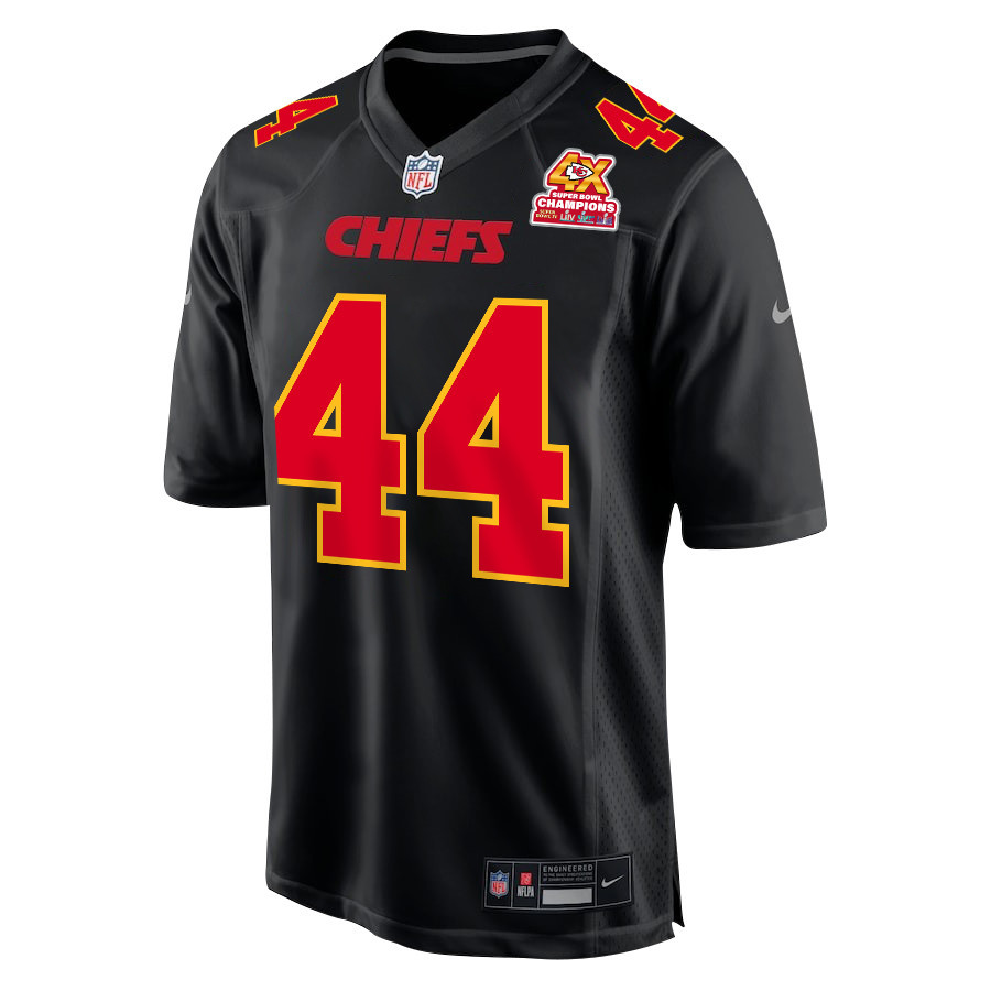 Alternative view of Cam Jones 44 Kansas City Chiefs Super Bowl LVIII Champions 4X Fashion Game Men Jersey - Carbon Black JS7771 nicesnker