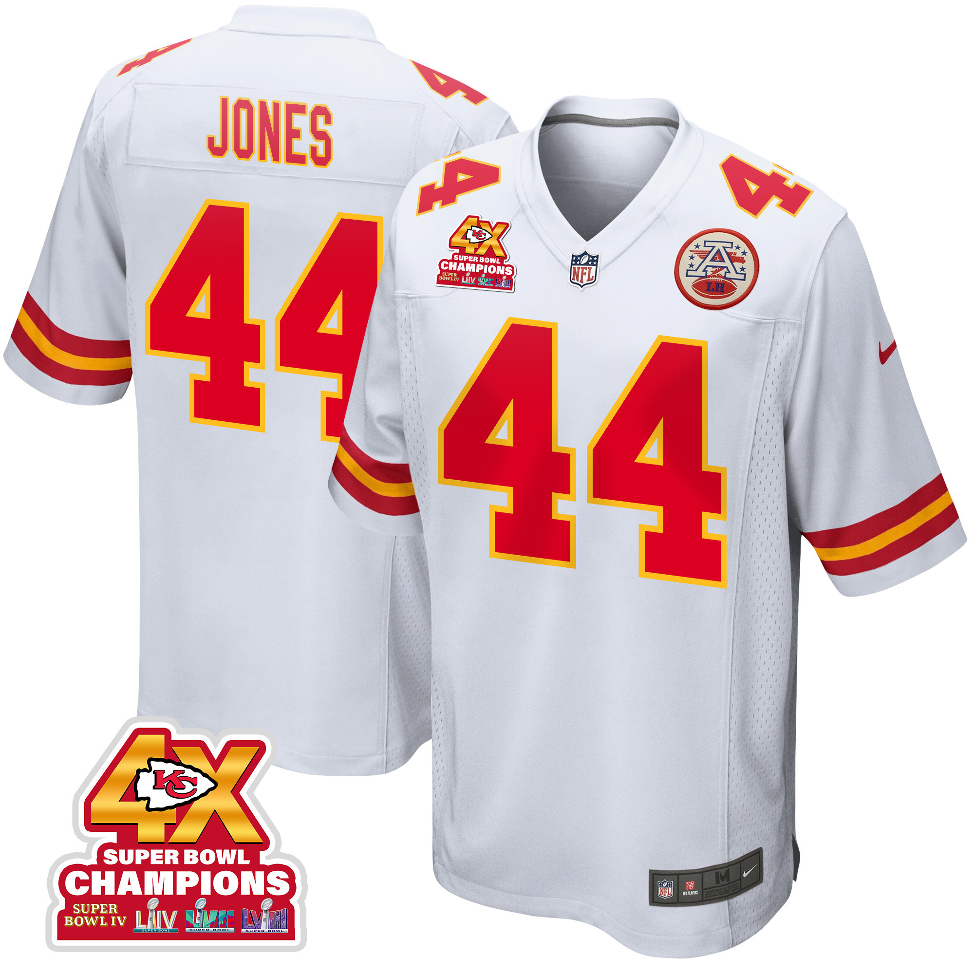 Cam Jones 44 Kansas City Chiefs Super Bowl LVIII Champions 4X Game Men Jersey - White JS9908 nicesnker