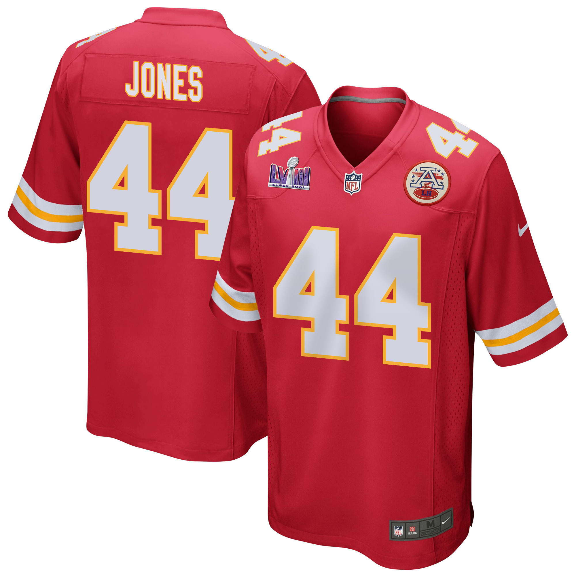 Cam Jones 44 Kansas City Chiefs Super Bowl LVIII Patch Game Men Jersey - Red JS3124 nicesnker