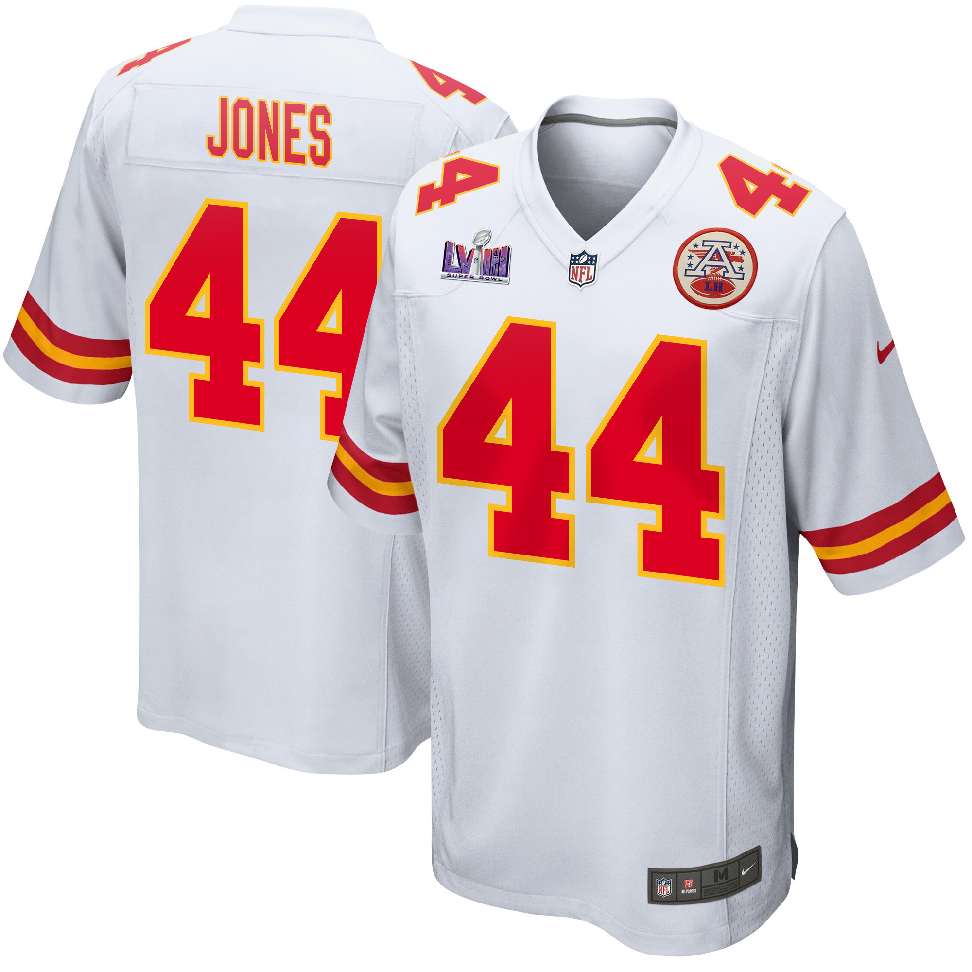 Cam Jones 44 Kansas City Chiefs Super Bowl LVIII Patch Game Men Jersey - White JS8895 nicesnker