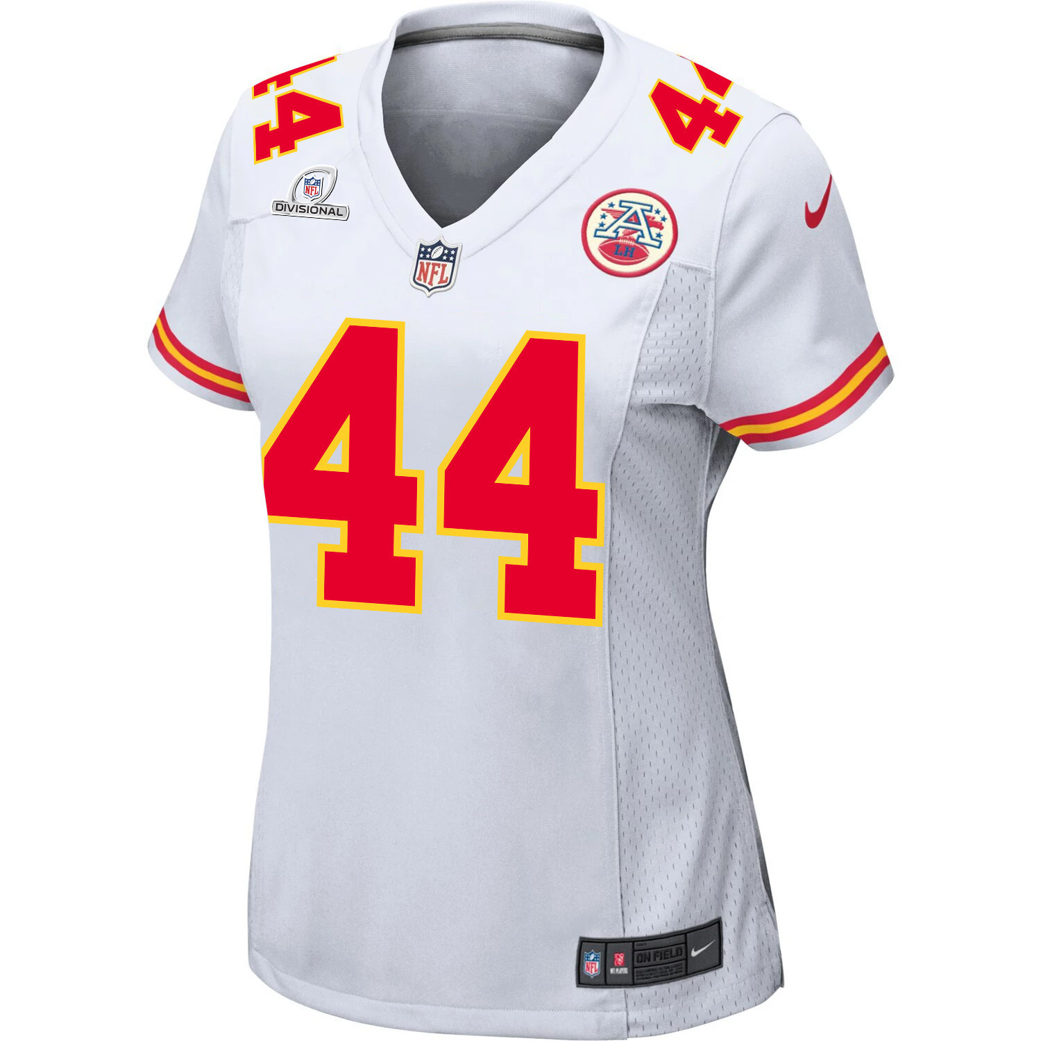 Alternative view of Cam Jones 44 Kansas City Chiefs Super Bowl LVIII Patch Game Women Jersey - White JS9705 nicesnker