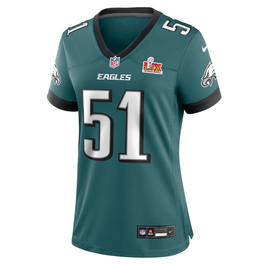 Alternative view of Cam Jurgens #51 Philadelphia Eagles Super Bowl LIX Women's Jersey - Midnight Green JS7577 nicesnker