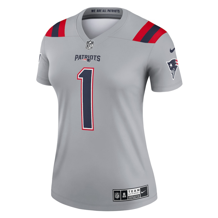 Alternative view of Cam Newton 1 New England Patriots Women Inverted Legend Jersey - Gray JS8778 nicesnker