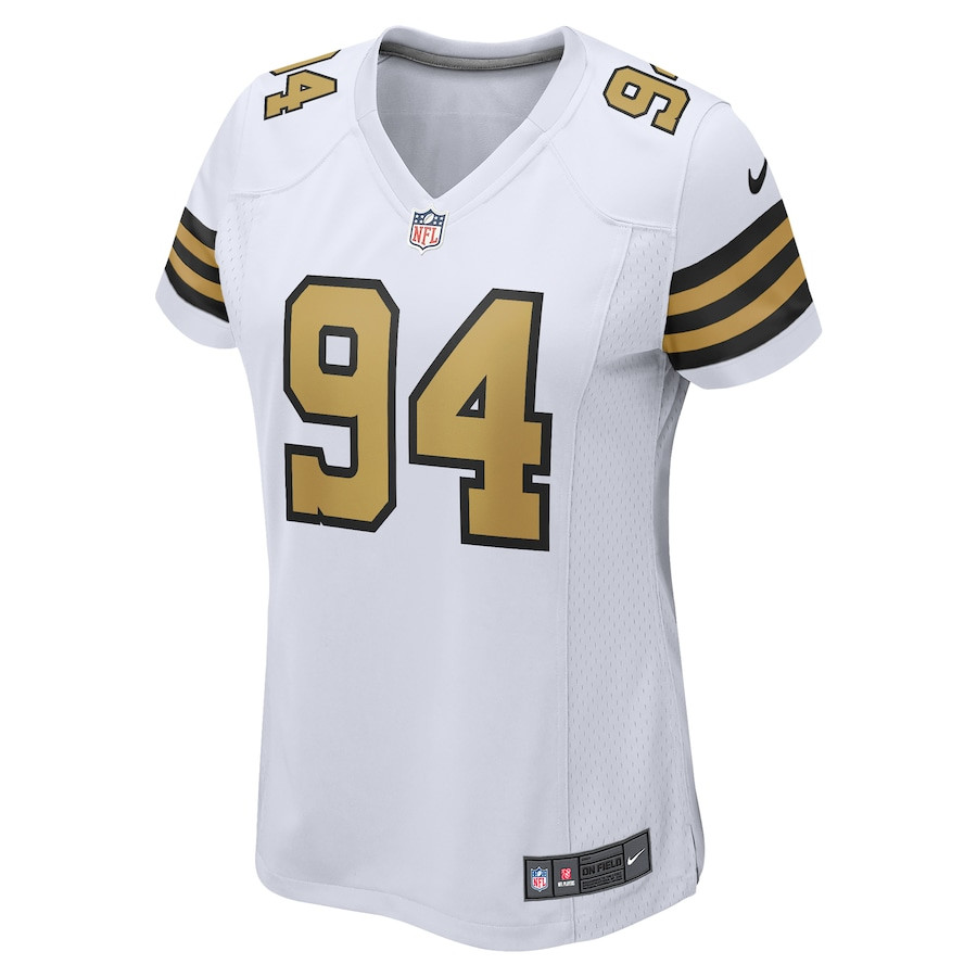 Alternative view of Cameron Jordan 94 New Orleans Saints Women Alternate Game Jersey - White JS4175 nicesnker