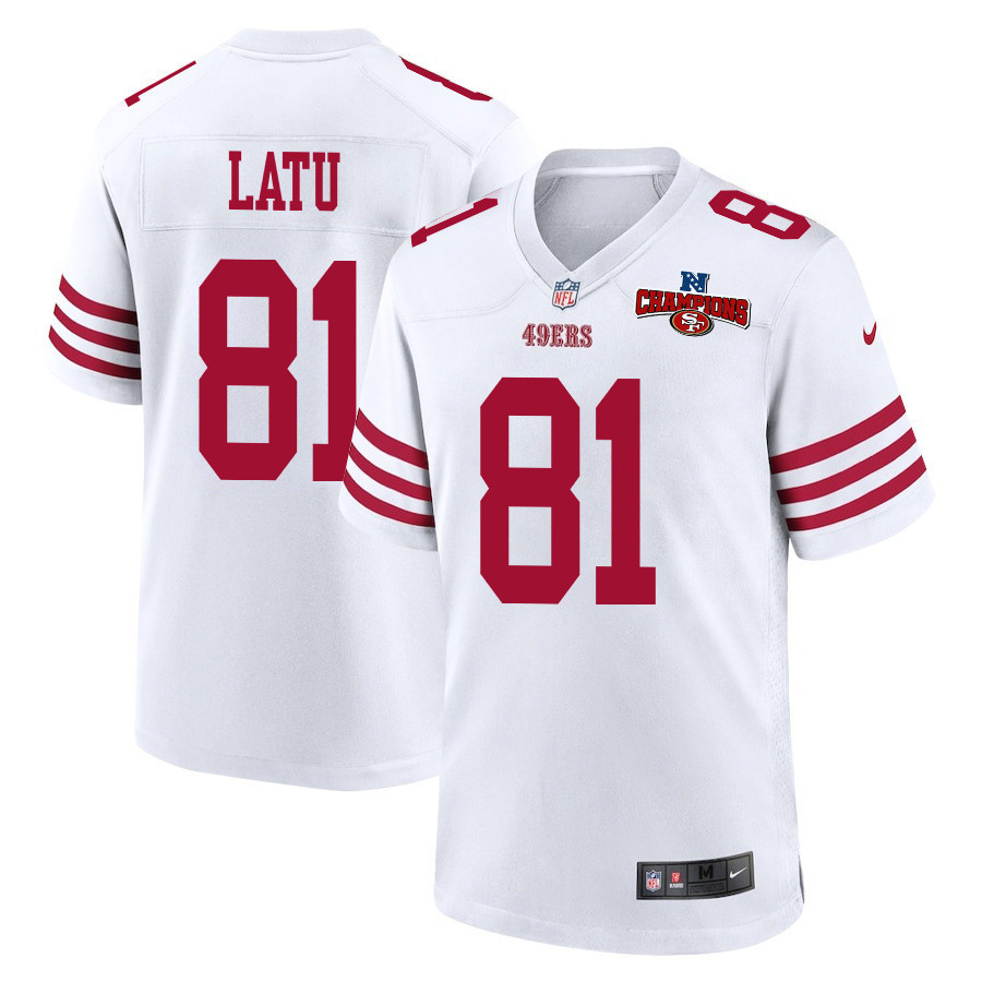 Cameron Latu 81 San Francisco 49ers NFC Champions Patch Game Men Jersey - White JS7542 nicesnker