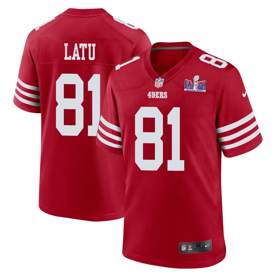 Cameron Latu 81 San Francisco 49ers Super Bowl LVIII Patch Game Men Jersey - Scarlet JS8503 nicesnker