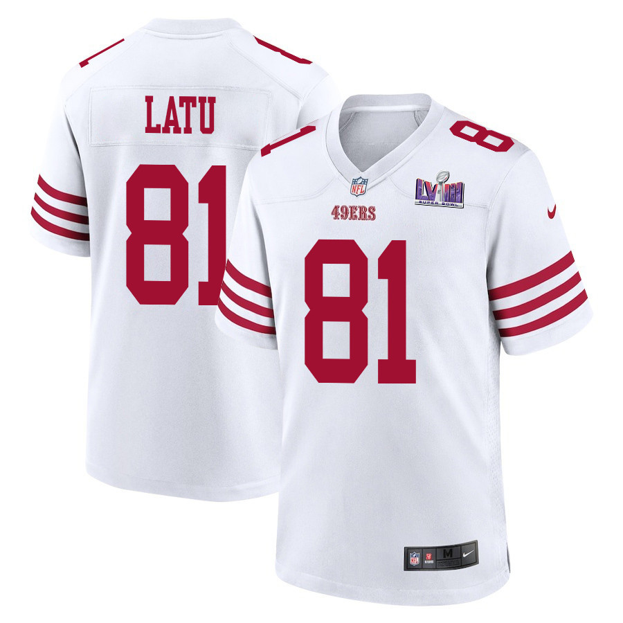 Cameron Latu 81 San Francisco 49ers Super Bowl LVIII Patch Game Men Jersey - White JS6044 nicesnker