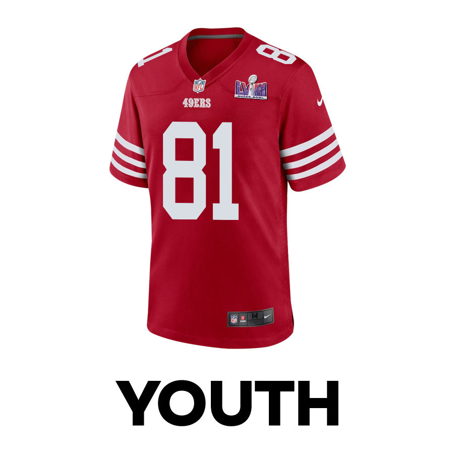 Alternative view of Cameron Latu 81 San Francisco 49ers Super Bowl LVIII Patch Game YOUTH Jersey - Scarlet JS6151 nicesnker