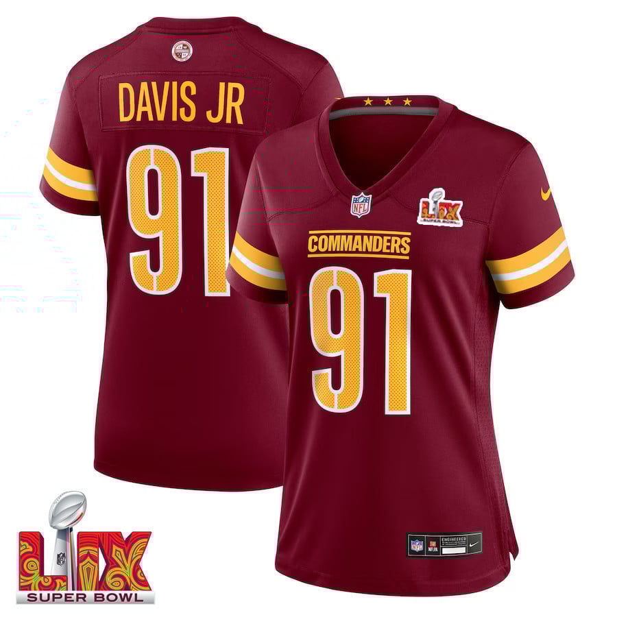Carl Davis Jr. #91 Washington Commanders Super Bowl LIX Women's Jersey - Burgundy JS9431 nicesnker