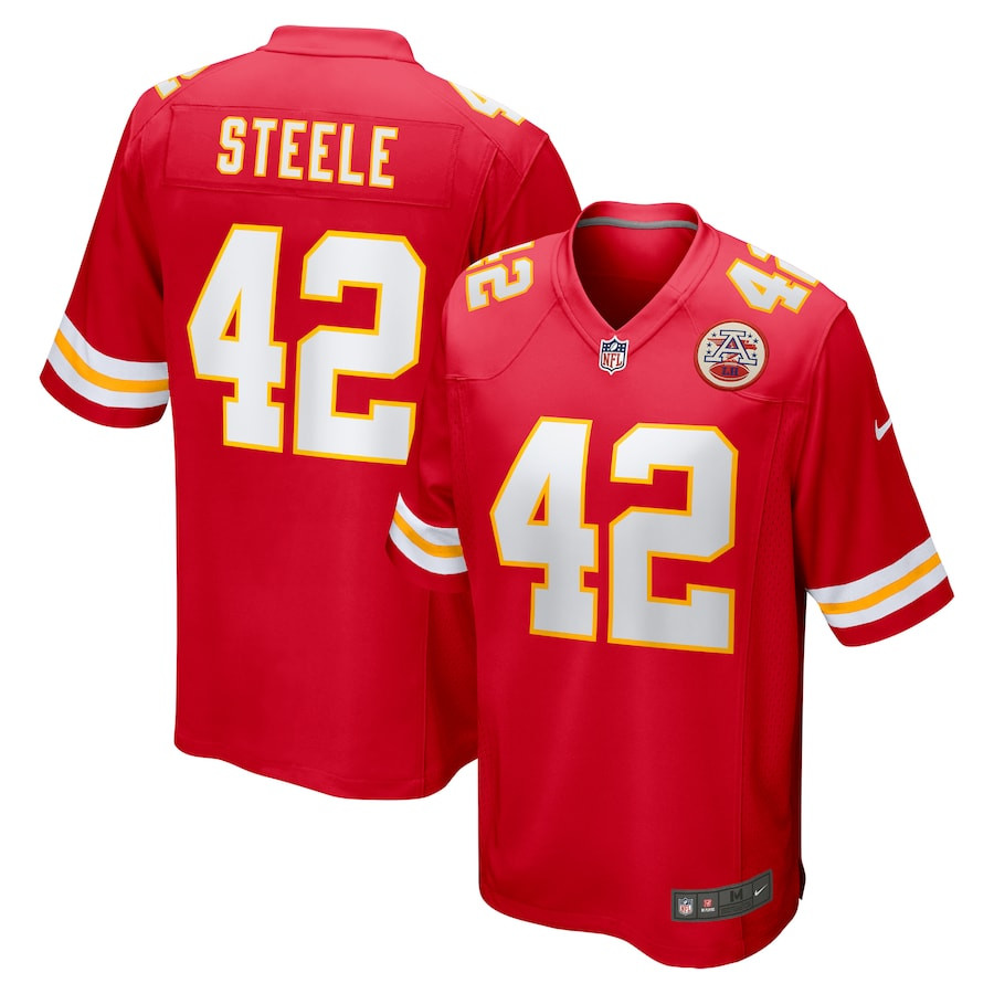Carson Steele 42 Kansas City Chiefs Game Men Jersey - Red JS9586 nicesnker