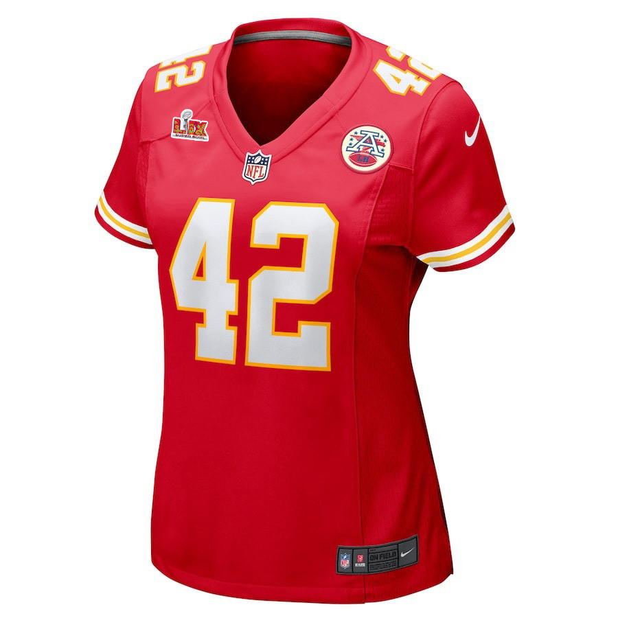 Alternative view of Carson Steele #42 Kansas City Chiefs Super Bowl LIX Women's Jersey - Red JS3686 nicesnker