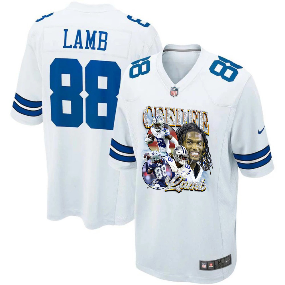 CeeDee Lamb 88 Dallas Cowboys Cee Works Hard Home Game Men Jersey - White JS2514 nicesnker