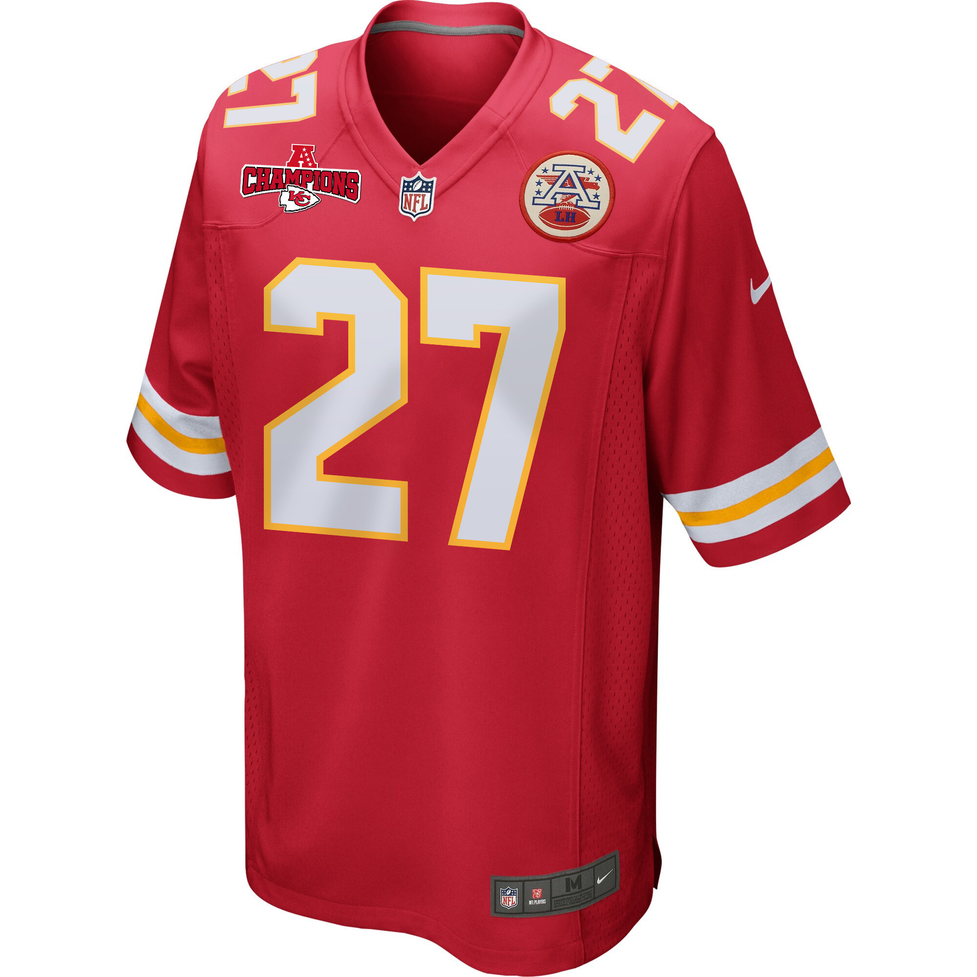 Alternative view of Chamarri Conner 27 Kansas City Chiefs AFC Champions Patch Game Men Jersey - Red JS9706 nicesnker