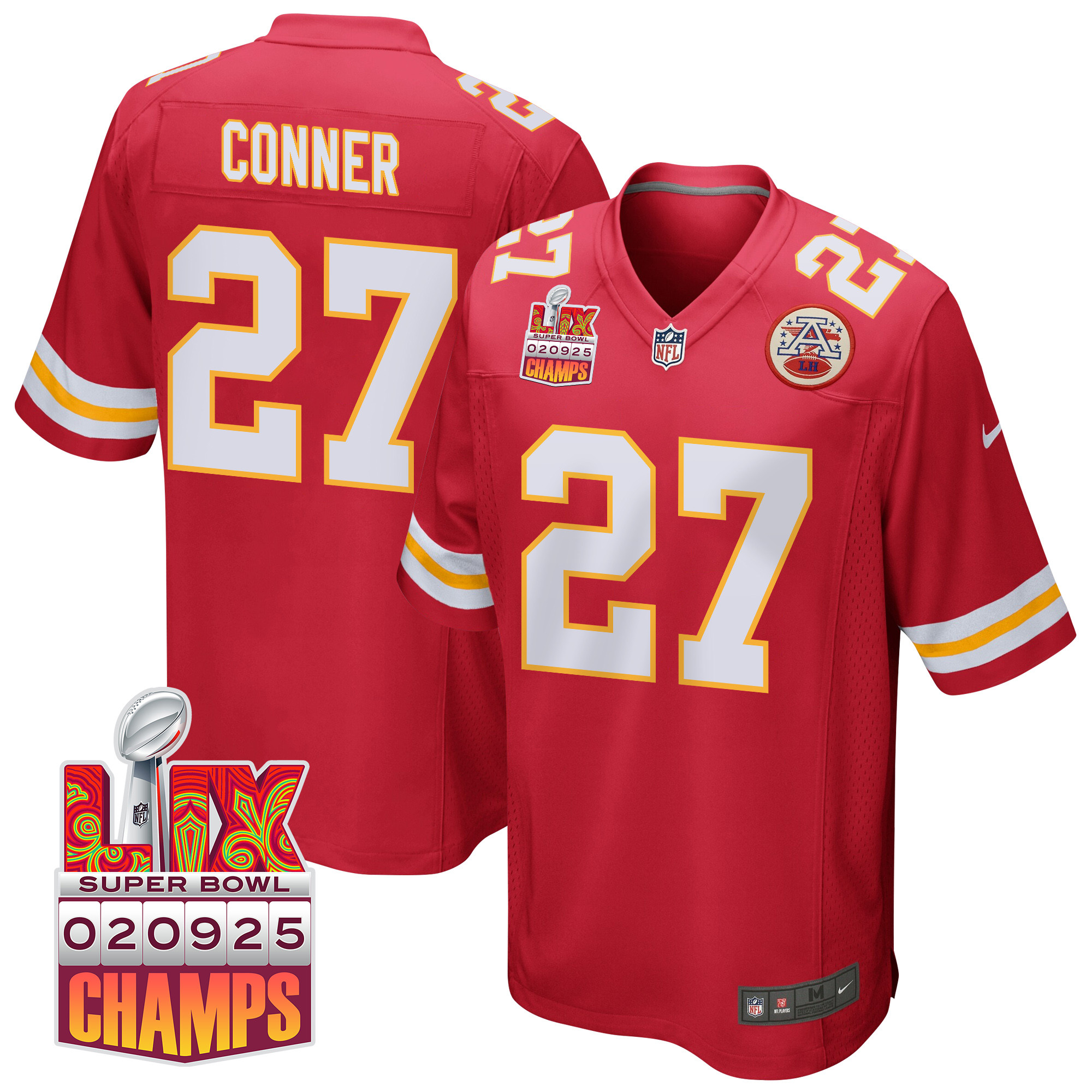 Chamarri Conner 27 Kansas City Chiefs Super Bowl LIX Champions Patch Game Men Jersey - Red JS2622 nicesnker
