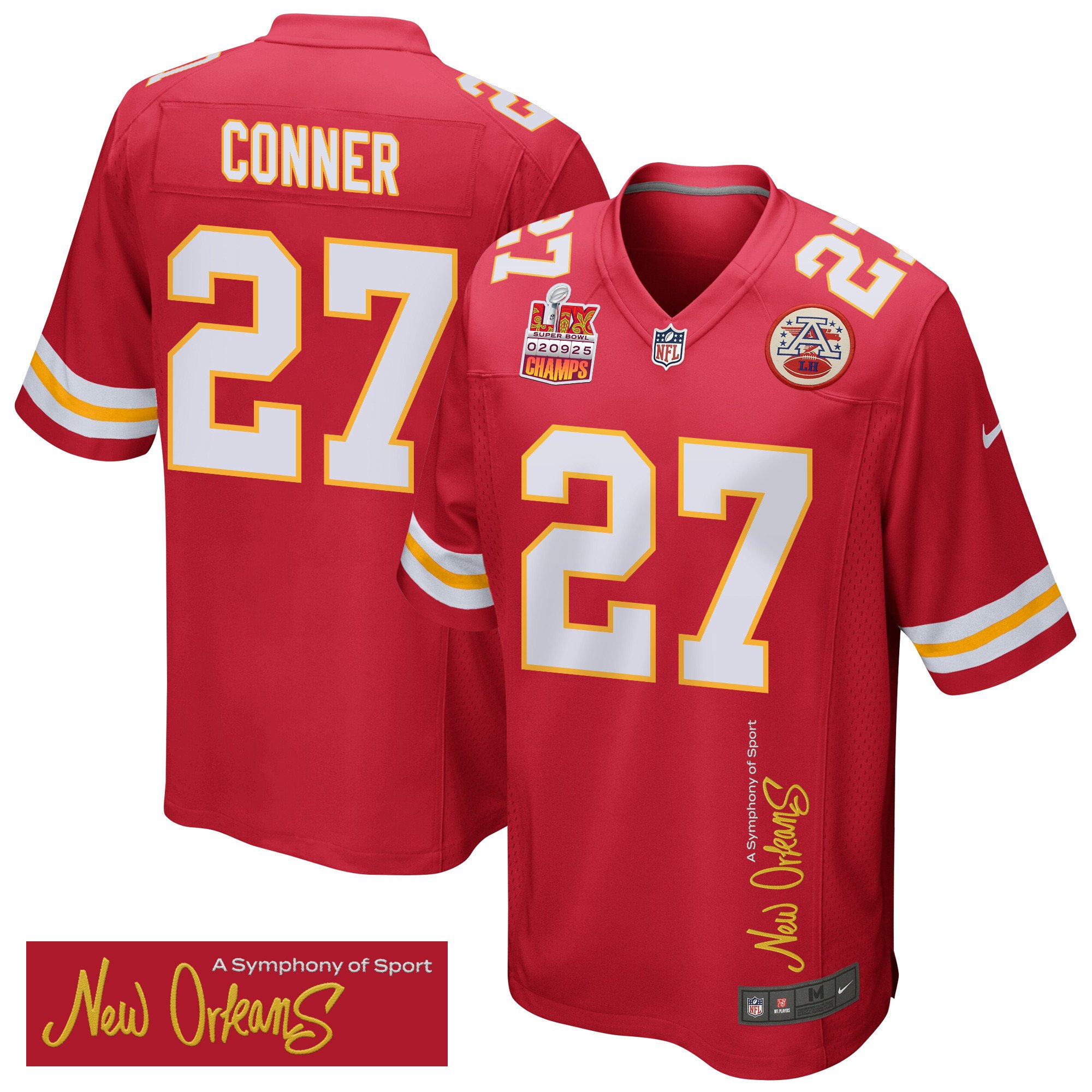 Chamarri Conner 27 Kansas City Chiefs Super Bowl LIX Champions Patch 'New Orleans - A Symphony of Sport' EMBROIDERED Game Men Jersey - Red JS9000 nicesnker