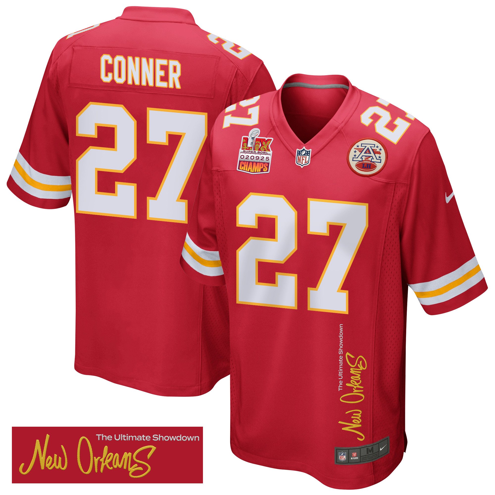Chamarri Conner 27 Kansas City Chiefs Super Bowl LIX Champions Patch 'New Orleans - The Ultimate Showdown' EMBROIDERED Game Men Jersey - Red JS5873 nicesnker