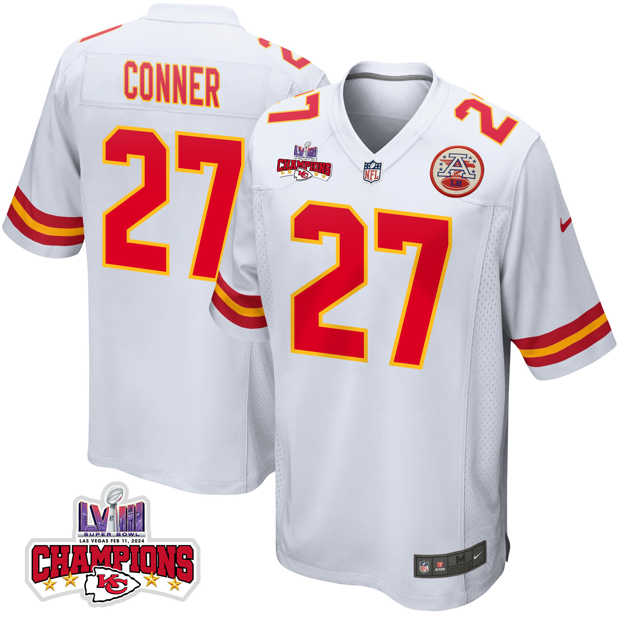Chamarri Conner 27 Kansas City Chiefs Super Bowl LVIII Champions 4 Stars Patch Game Men Jersey - White JS4859 nicesnker