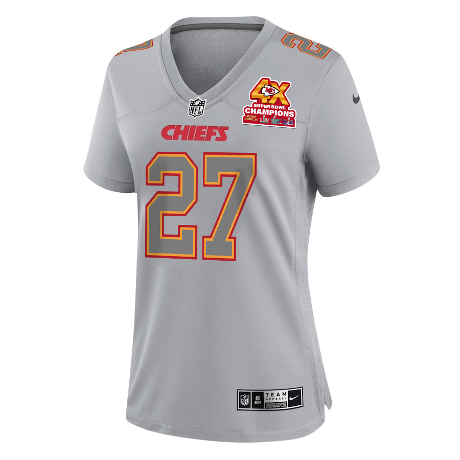 Alternative view of Chamarri Conner 27 Kansas City Chiefs Super Bowl LVIII Champions 4X Atmosphere Fashion Game Women Jersey - Gray JS5931 nicesnker