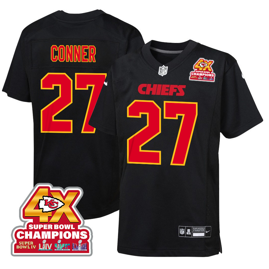 Chamarri Conner 27 Kansas City Chiefs Super Bowl LVIII Champions 4X Fashion Game YOUTH Jersey - Carbon Black JS3894 nicesnker