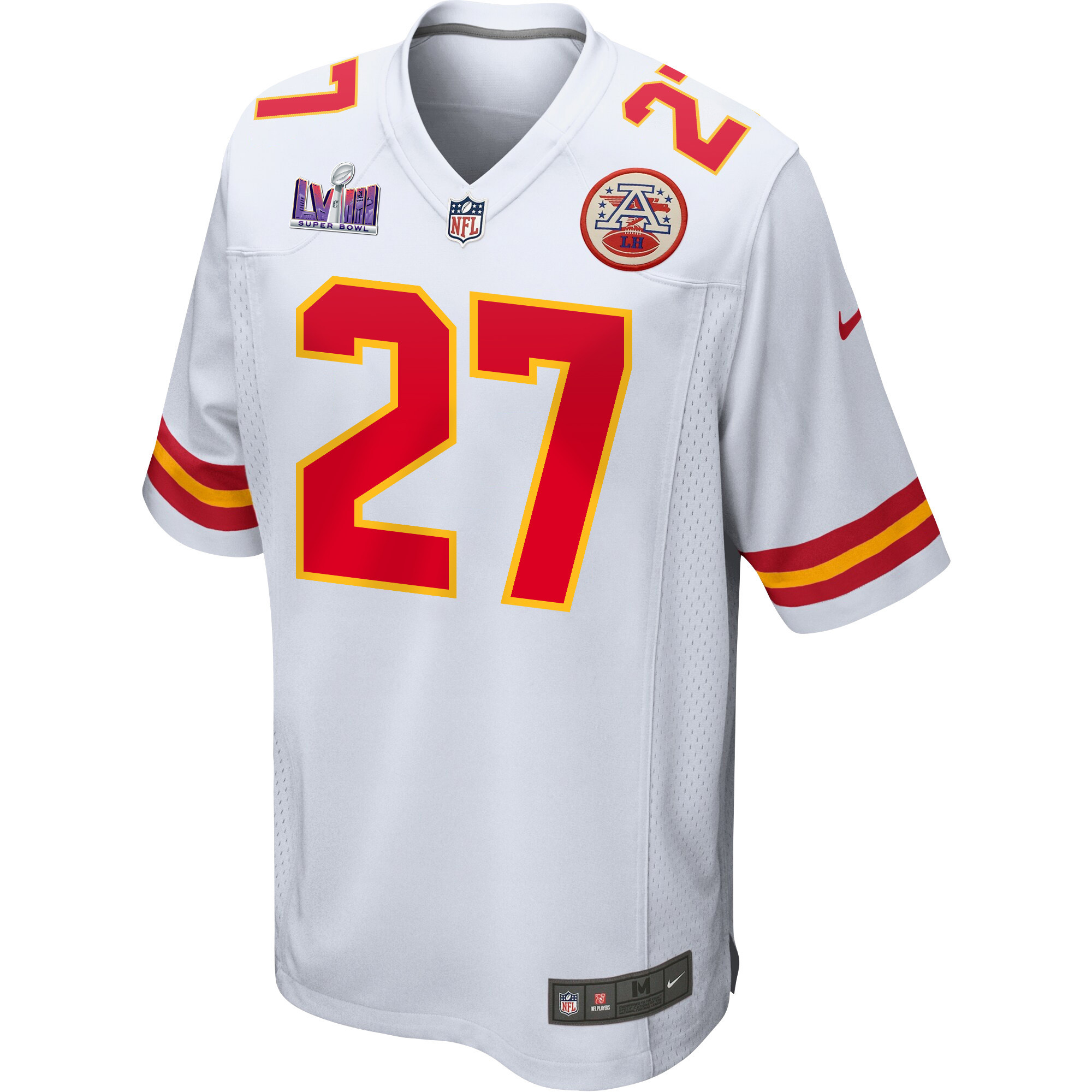 Alternative view of Chamarri Conner 27 Kansas City Chiefs Super Bowl LVIII Patch Game Men Jersey - White JS9741 nicesnker