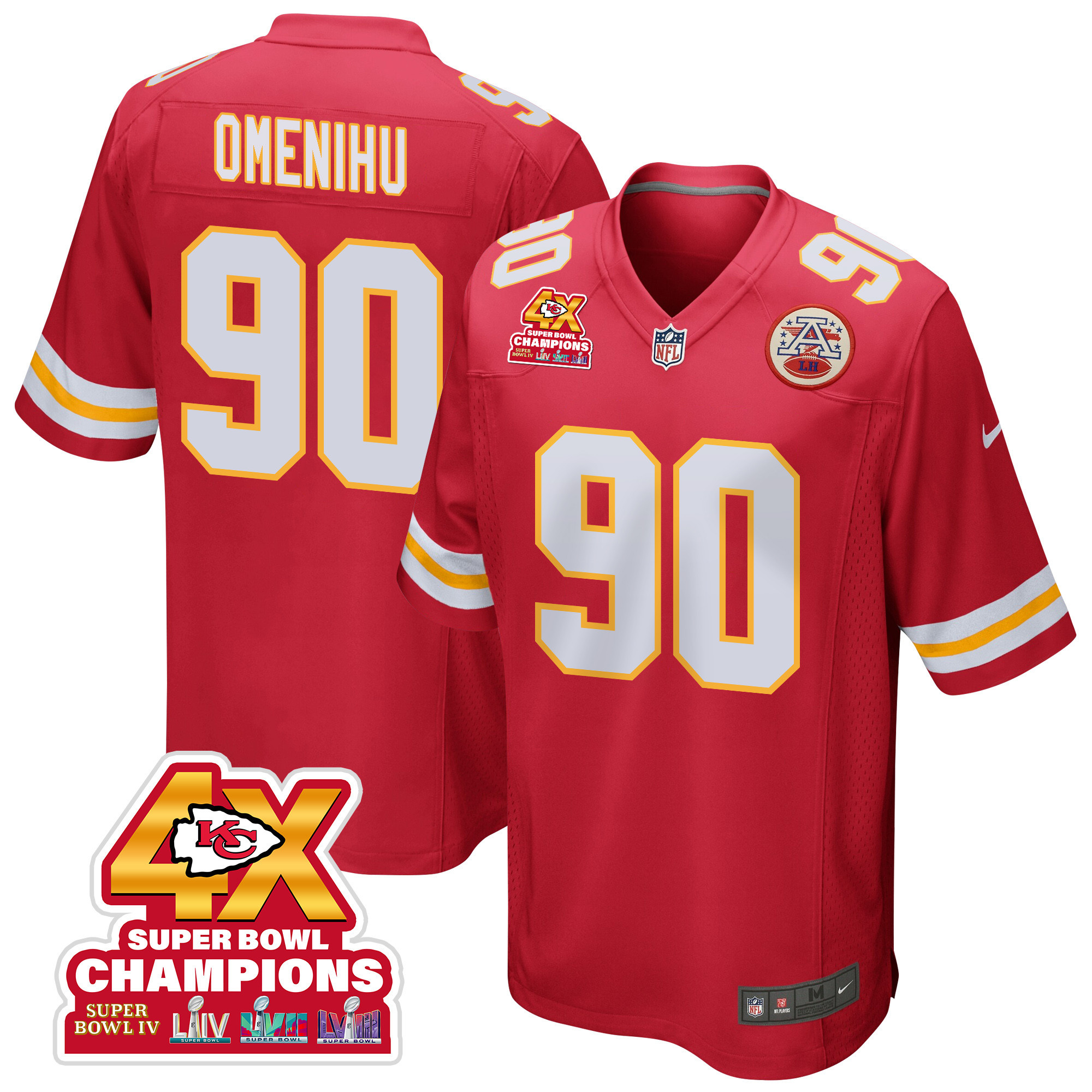 Charles Omenihu 90 Kansas City Chiefs Super Bowl LVIII Champions 4X Game Men Jersey - Red JS2244 nicesnker