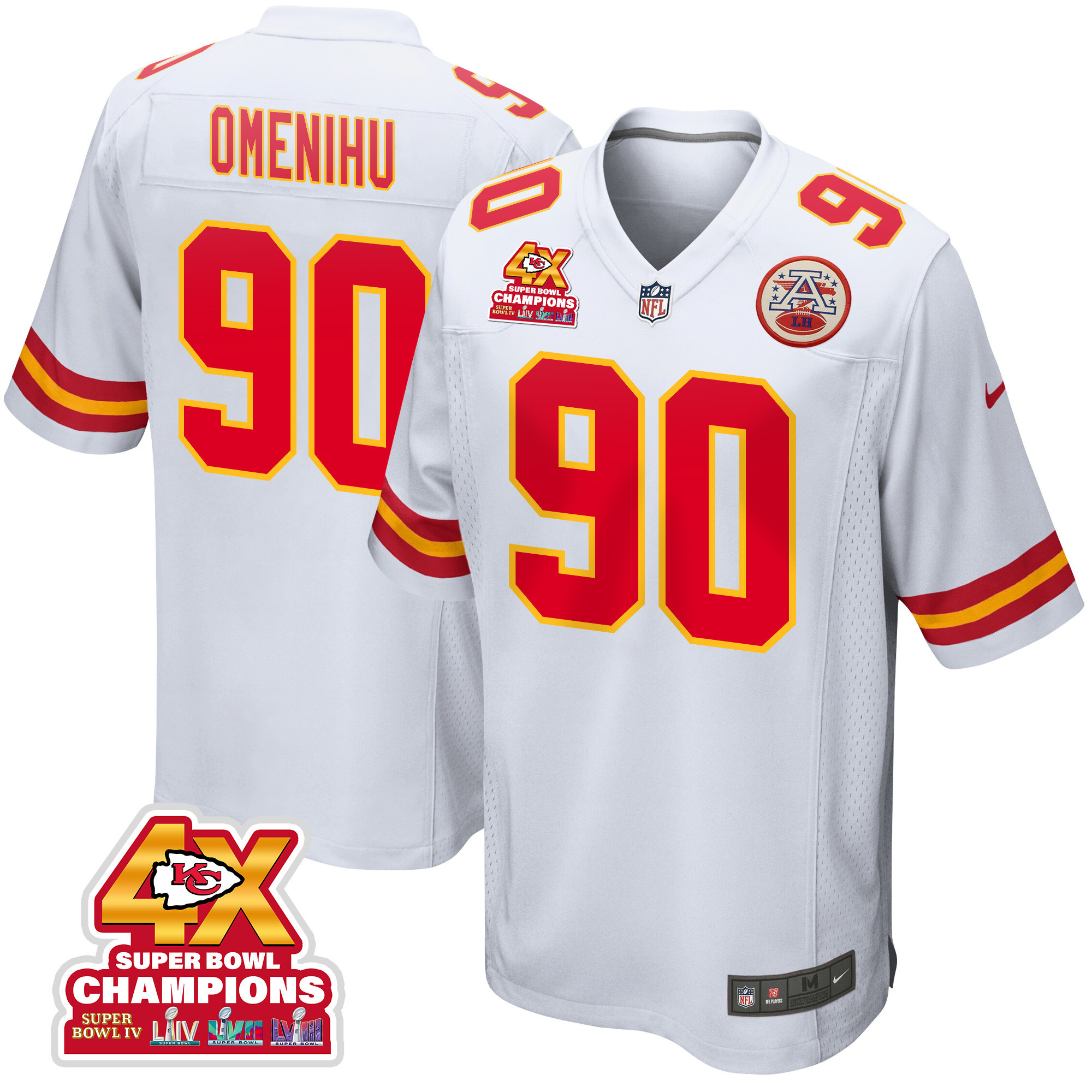 Charles Omenihu 90 Kansas City Chiefs Super Bowl LVIII Champions 4X Game Men Jersey - White JS2389 nicesnker