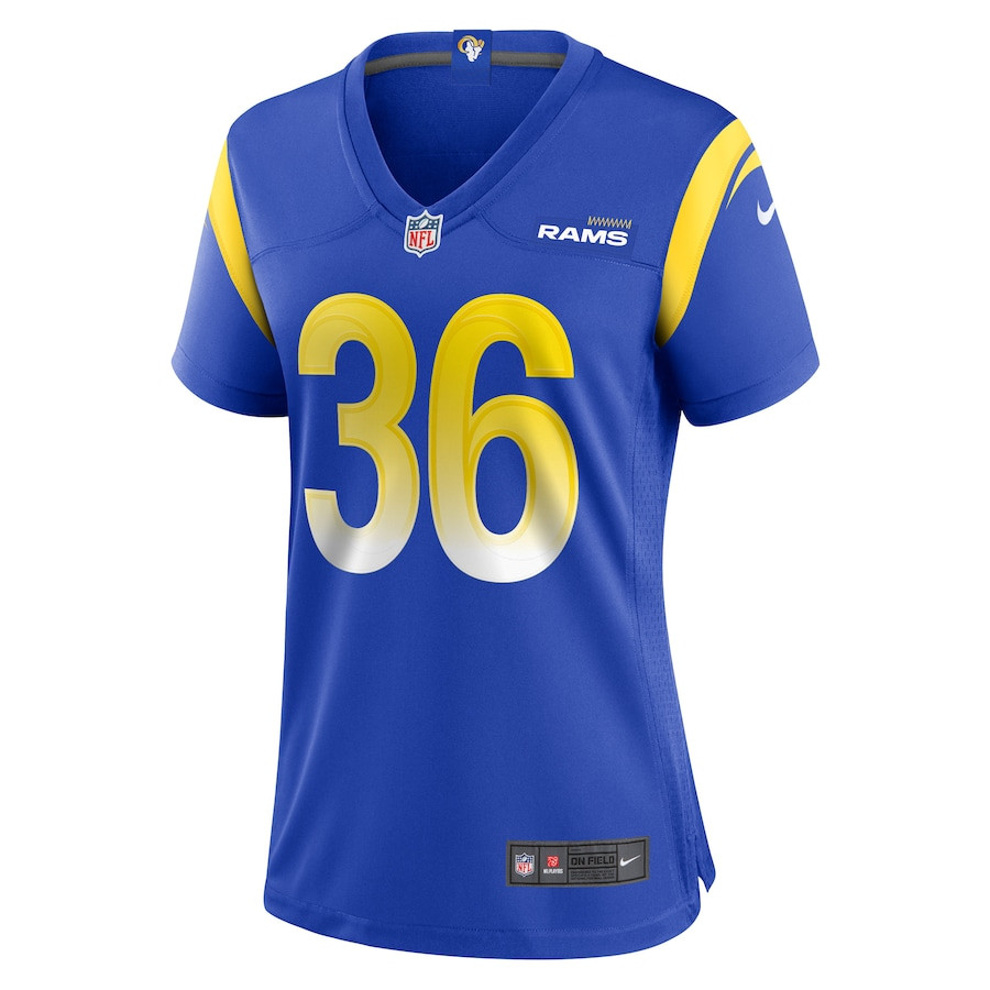 Alternative view of Charles Woods 36 Los Angeles Rams Women's Game Jersey - Royal JS4869 nicesnker