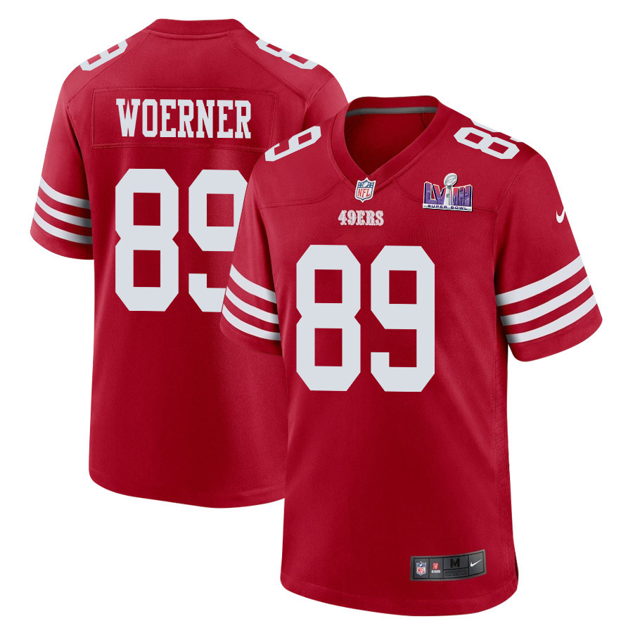 Charlie Woerner 89 San Francisco 49ers Super Bowl LVIII Patch Game Men Jersey - Scarlet JS7630 nicesnker