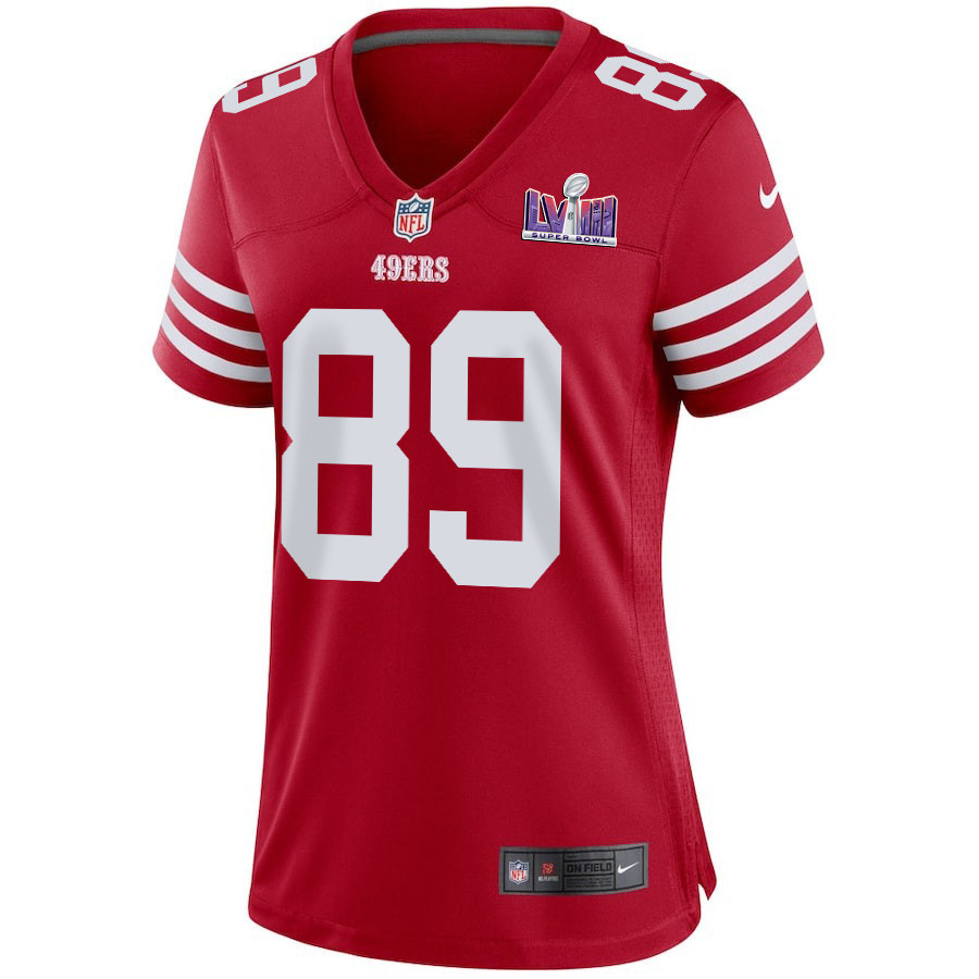 Alternative view of Charlie Woerner 89 San Francisco 49ers Super Bowl LVIII Patch Game Women Jersey - Scarlet JS6885 nicesnker