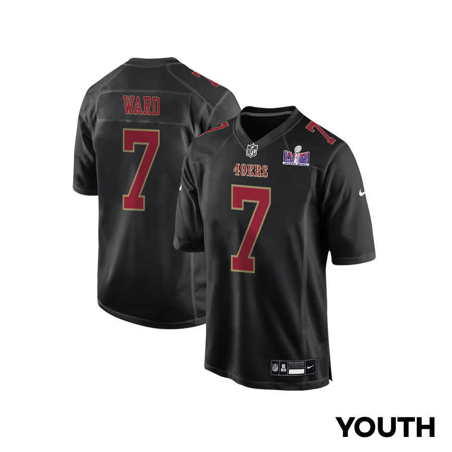 Charvarius Ward 7 San Francisco 49ers Super Bowl LVIII Patch Fashion Game YOUTH Jersey - Carbon Black JS2654 nicesnker