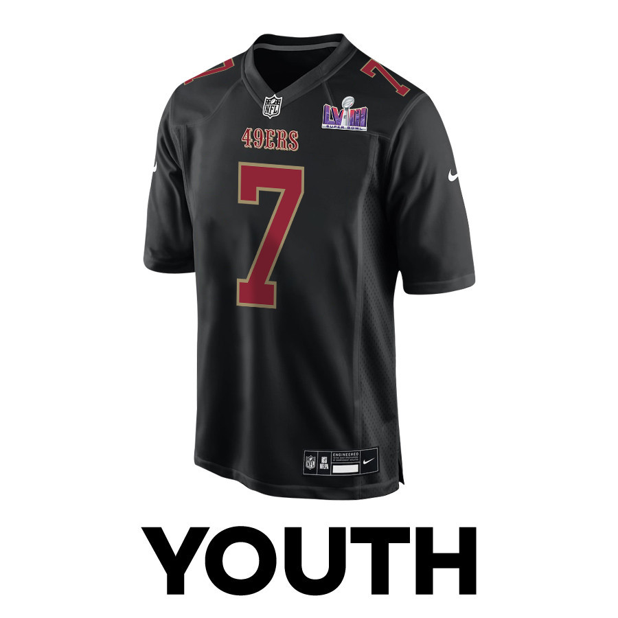 Alternative view of Charvarius Ward 7 San Francisco 49ers Super Bowl LVIII Patch Fashion Game YOUTH Jersey - Carbon Black JS2654 nicesnker