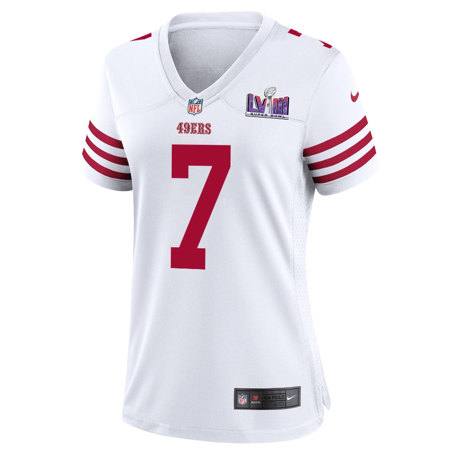 Alternative view of Charvarius Ward 7 San Francisco 49ers Super Bowl LVIII Patch Game Women Jersey - White JS1801 nicesnker
