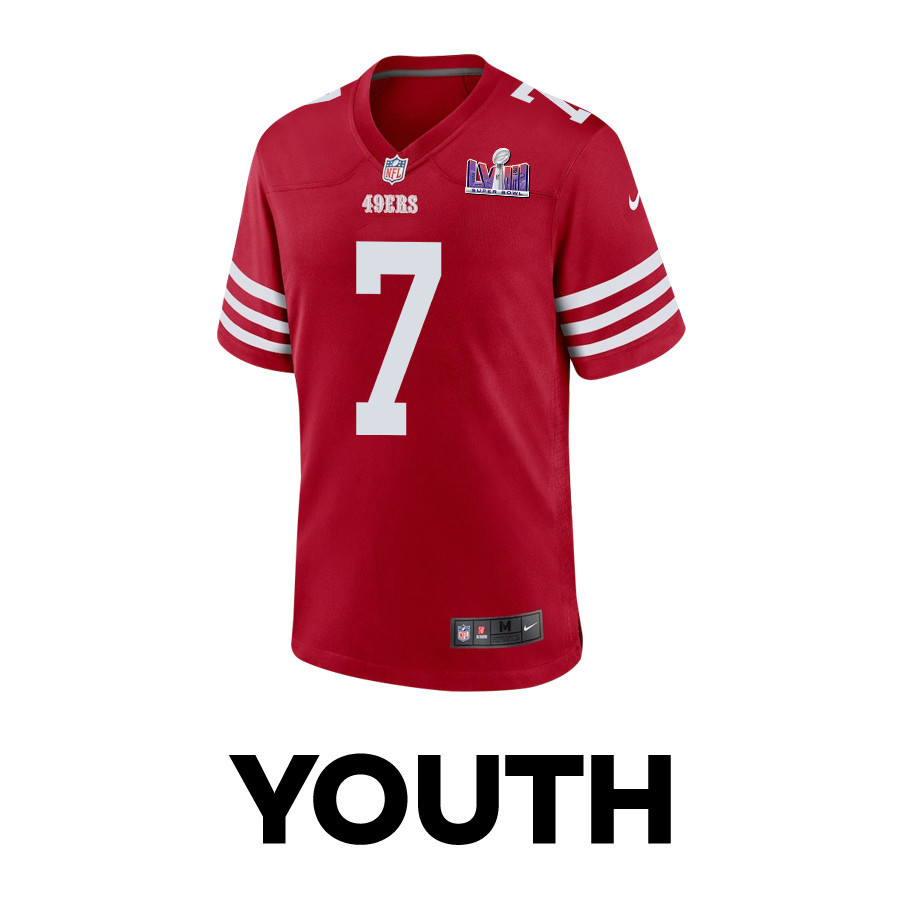 Alternative view of Charvarius Ward 7 San Francisco 49ers Super Bowl LVIII Patch Game YOUTH Jersey - Scarlet JS9082 nicesnker