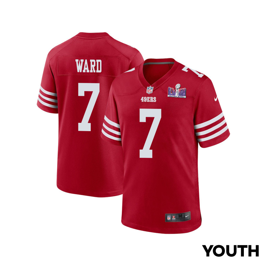 Charvarius Ward 7 San Francisco 49ers Super Bowl LVIII Patch Game YOUTH Jersey - Scarlet JS9082 nicesnker