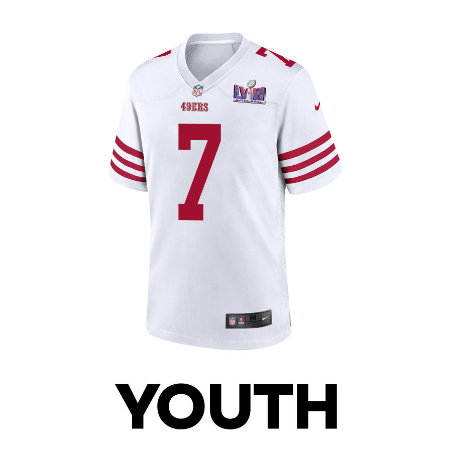Alternative view of Charvarius Ward 7 San Francisco 49ers Super Bowl LVIII Patch Game YOUTH Jersey - White JS2163 nicesnker
