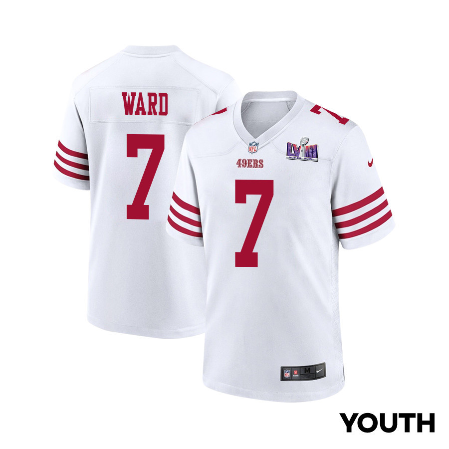 Charvarius Ward 7 San Francisco 49ers Super Bowl LVIII Patch Game YOUTH Jersey - White JS2163 nicesnker
