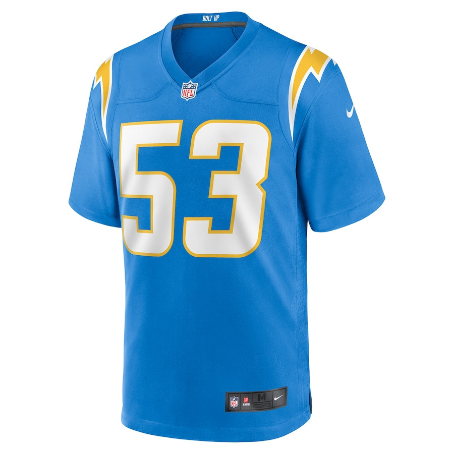 Alternative view of Chris Collins 53 Los Angeles Chargers Team Game Men Jersey - Powder Blue JS8543 nicesnker