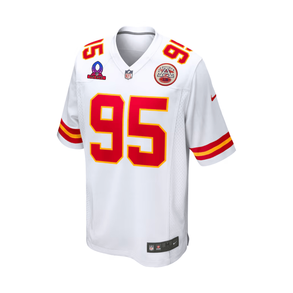 Alternative view of Chris Jones 95 Kansas City Chiefs 2025 Pro Bowl Patch Game Men Jersey - White JS9617 nicesnker