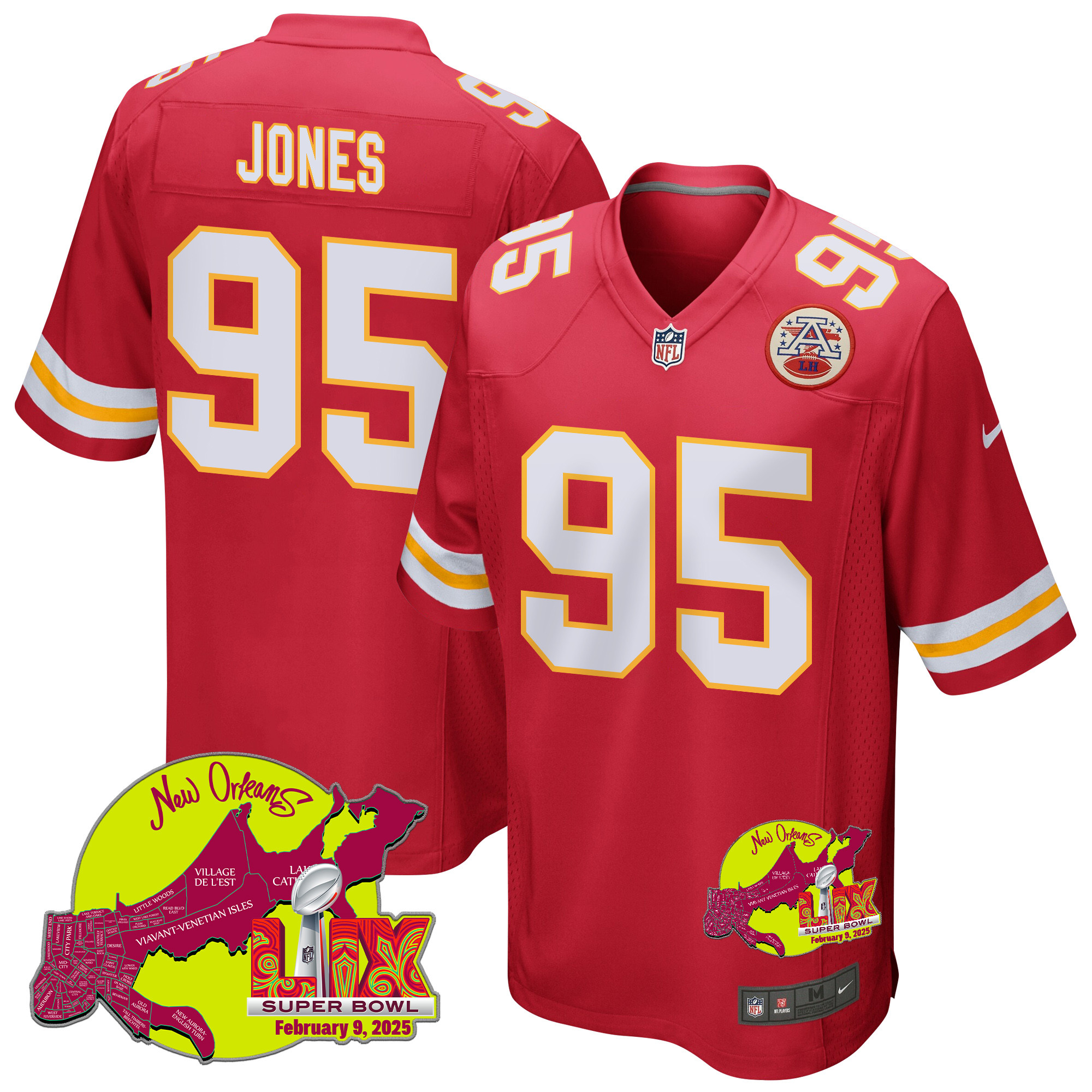Chris Jones 95 Kansas City Chiefs Super Bowl LIX New Orleans Patch Game Men Jersey - Red JS9222 nicesnker