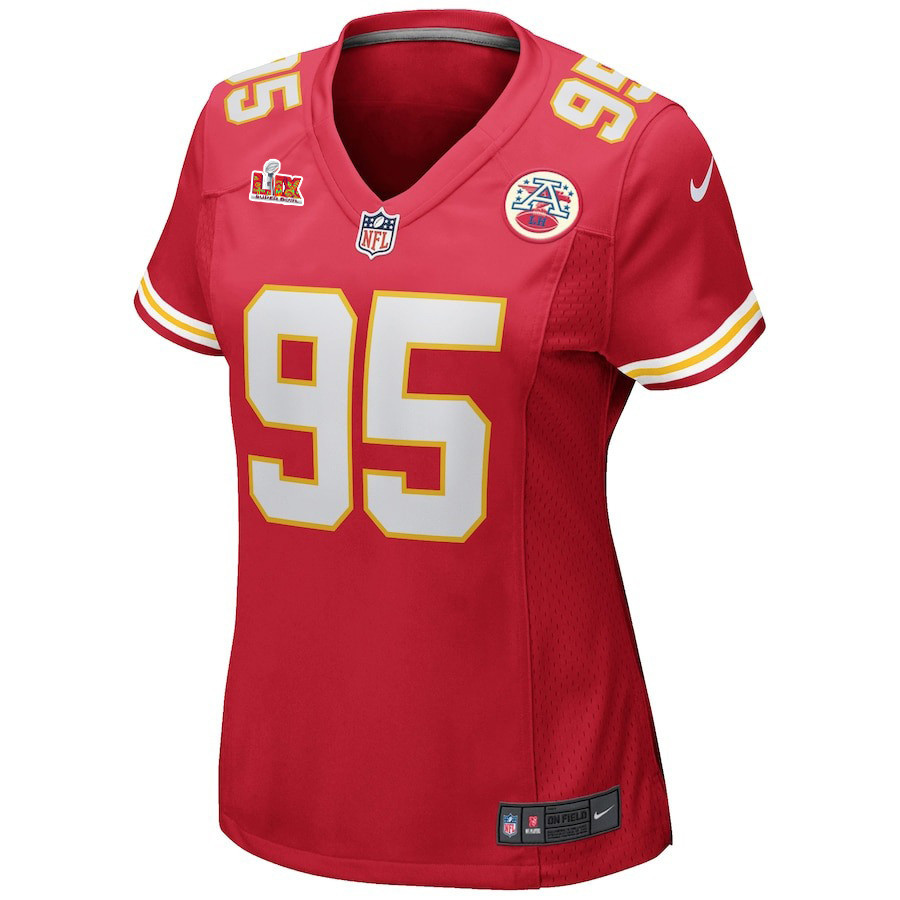 Alternative view of Chris Jones #95 Kansas City Chiefs Super Bowl LIX Women's Jersey - Red JS7922 nicesnker