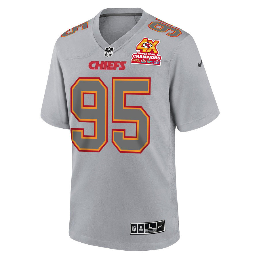 Alternative view of Chris Jones 95 Kansas City Chiefs Super Bowl LVIII Champions 4X Atmosphere Fashion Game Men Jersey - Gray JS7088 nicesnker