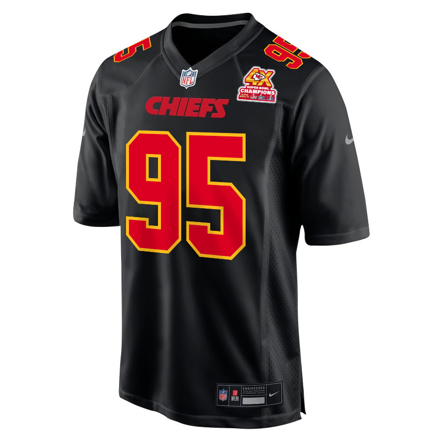 Alternative view of Chris Jones 95 Kansas City Chiefs Super Bowl LVIII Champions 4X Fashion Game Men Jersey - Carbon Black JS7195 nicesnker