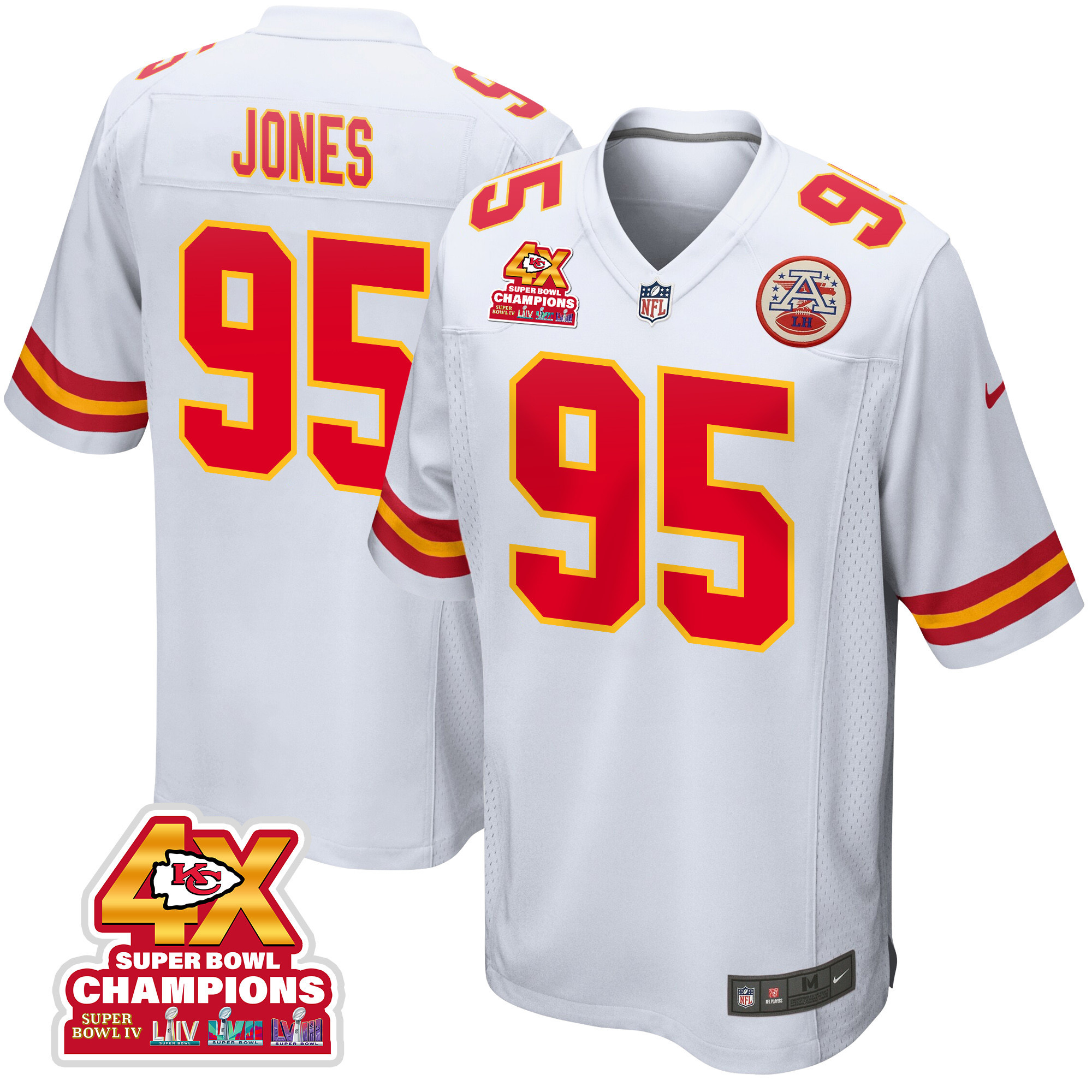 Chris Jones 95 Kansas City Chiefs Super Bowl LVIII Champions 4X Game Men Jersey - White JS2106 nicesnker