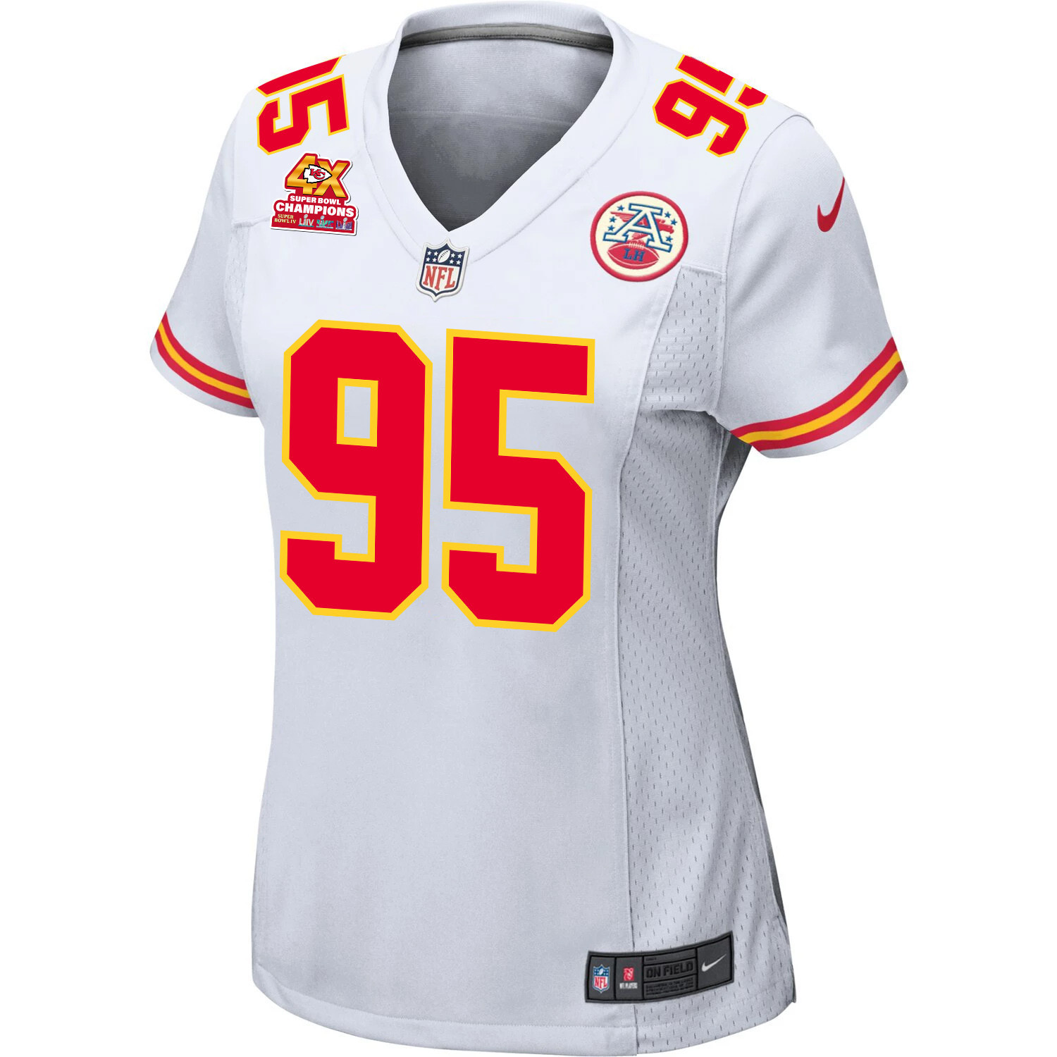 Alternative view of Chris Jones 95 Kansas City Chiefs Super Bowl LVIII Champions 4X Game Women Jersey - White JS2052 nicesnker
